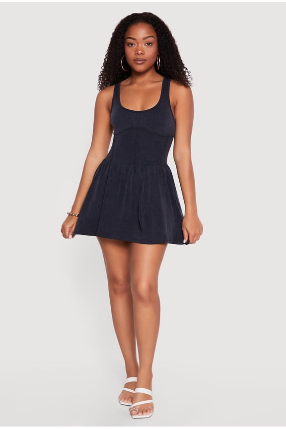 Women's Seamless Compression Rib Knit Corset Detail Skater Dress
