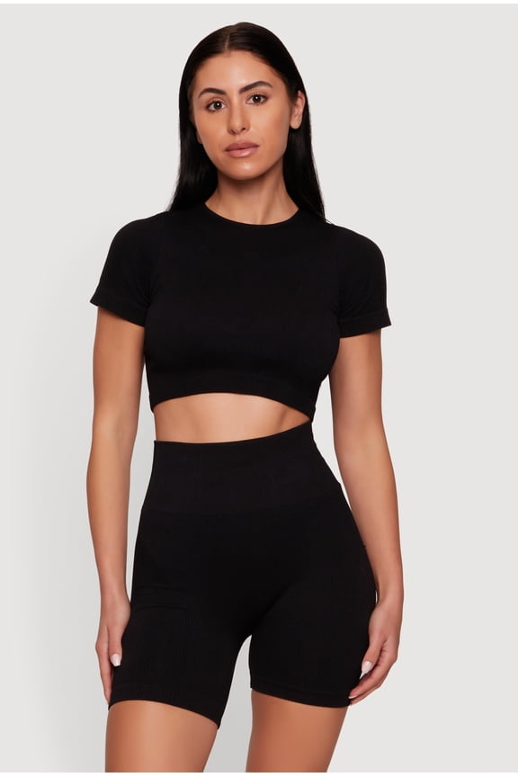 Women's Seamless Compression Rib Knit Crop Top