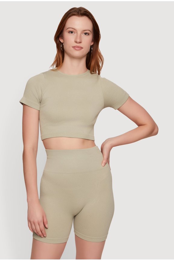 Women's Seamless Compression Rib Knit Crop Top