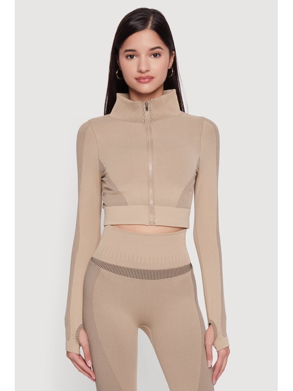 Women's Seamless Compression Rib Zip Front Cropped Active Jacket