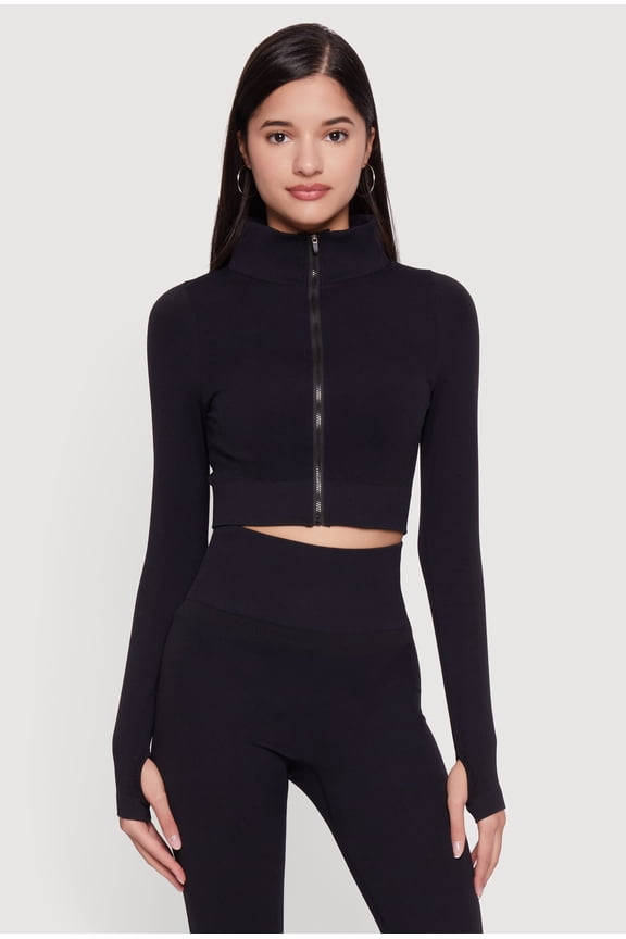 Women's Seamless Compression Rib Zip Front Cropped Active Jacket
