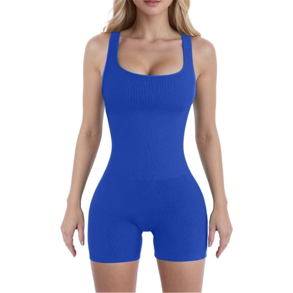 Women's Seamless Compression Yoga Bodysuit and Workout Set with Removable Padded Bra and Threaded Spandex Shorts for Fitness Training