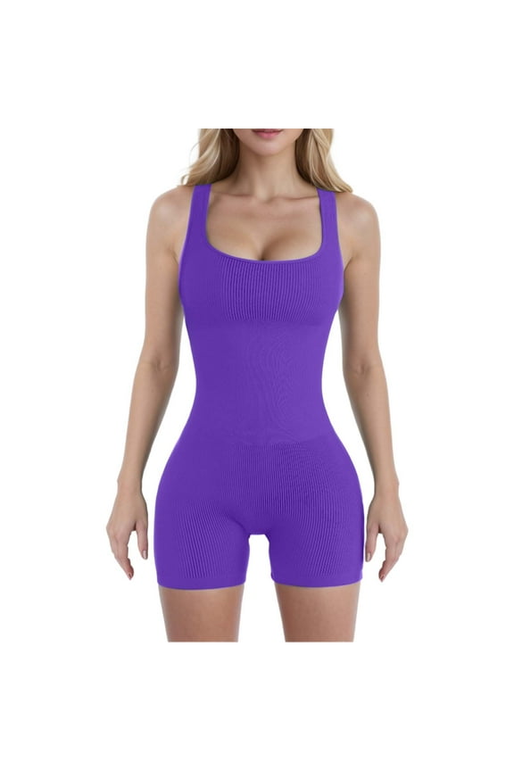 Women's Seamless Compression Yoga Bodysuit and Workout Set with Removable Padded Bra and Threaded Spandex Shorts for Fitness Training
