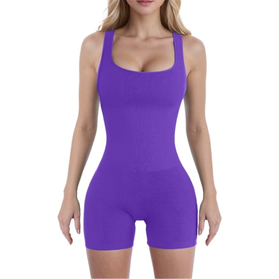 Women's Seamless Compression Yoga Bodysuit and Workout Set with Removable Padded Bra and Threaded Spandex Shorts for Fitness Training