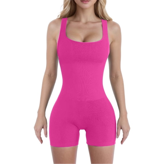 Women's Seamless Compression Yoga Bodysuit and Workout Set with Removable Padded Bra and Threaded Spandex Shorts for Fitness Training