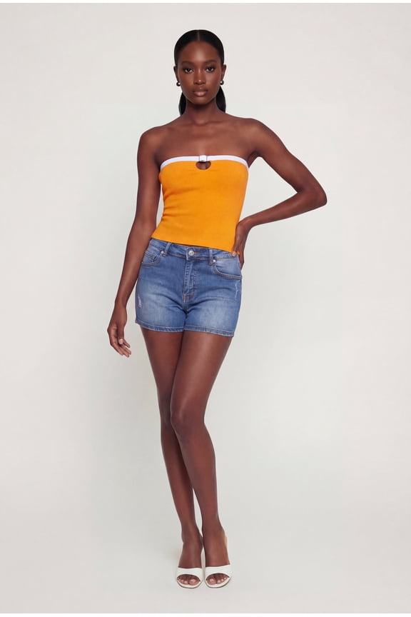 Women's Seamless Contrast Trim Keyhole Cropped Tube Top
