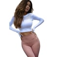 thumbnail image 1 of Women’s Seamless Crewneck Mesh Detail Long Sleeve Crop Top - White L, 1 of 4