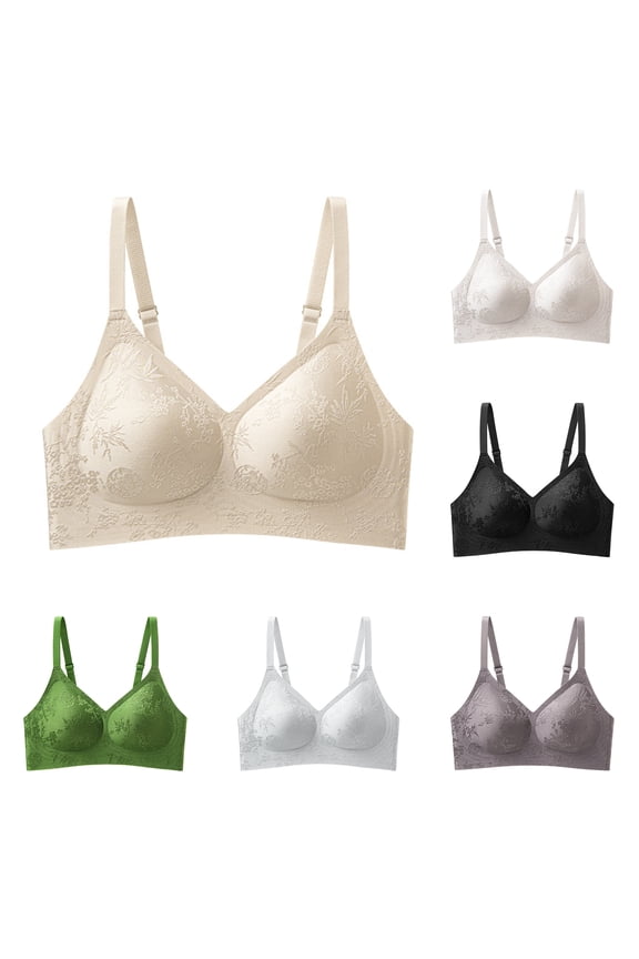 Women's Seamless Embossed Bra Wireless Push Up Lingerie, Small Chest Gathering Underwear, Thin Breathable Vest, 3D Floral Pattern Sleep Top, Soft Support Daily Bralette