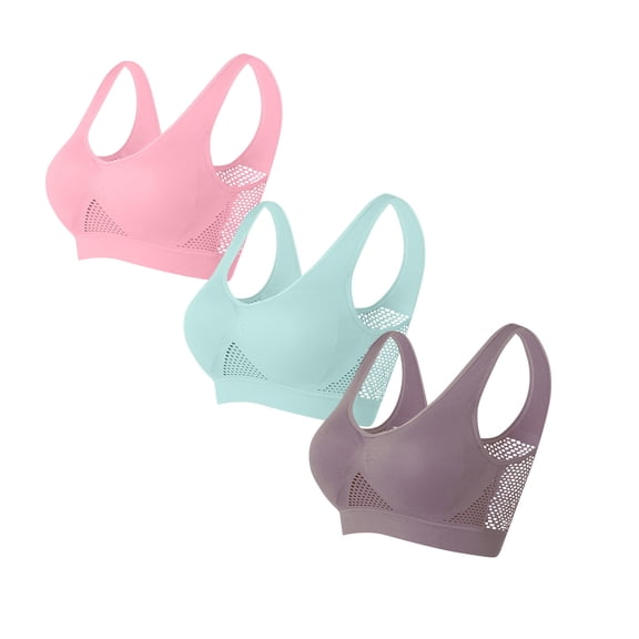 Women's Seamless Everyday Bras - 3Pc Woman's Solid Color Gathered Together Large Size Daily Bra Underwear No Rims Pink 4Xl