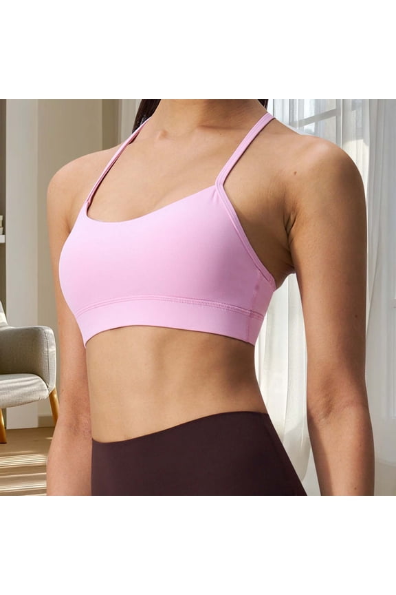 Women's Seamless Everyday Bras - Women's Fixed Strappy Bare Sports Bra Back Elasticated Yoga Top Detachable Fitness Tank Top Nursing Bra Pink M