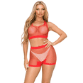 thumbnail image 1 of Women’s Seamless Fishnet Crop Top and Shorts Set, Red, 1 of 4