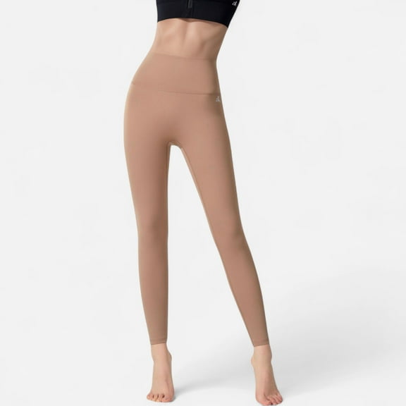 Women's Seamless Full-Length Leggings with High Waistband for Streamlined Comfort and Everyday Stretch Fit - Large, Brown