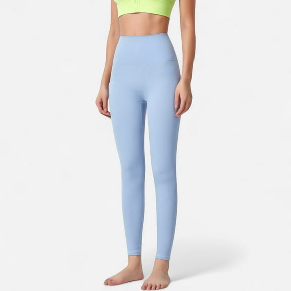 Women's Seamless Full-Length Leggings with High Waistband for Streamlined Comfort and Everyday Stretch Fit - Small, Light Blue
