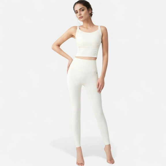 Women's Seamless Full-Length Leggings with High Waistband for Streamlined Comfort and Everyday Stretch Fit - Small, Off White