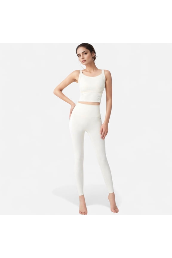 Women's Seamless Full-Length Leggings with High Waistband for Streamlined Comfort and Everyday Stretch Fit - Small, Off White