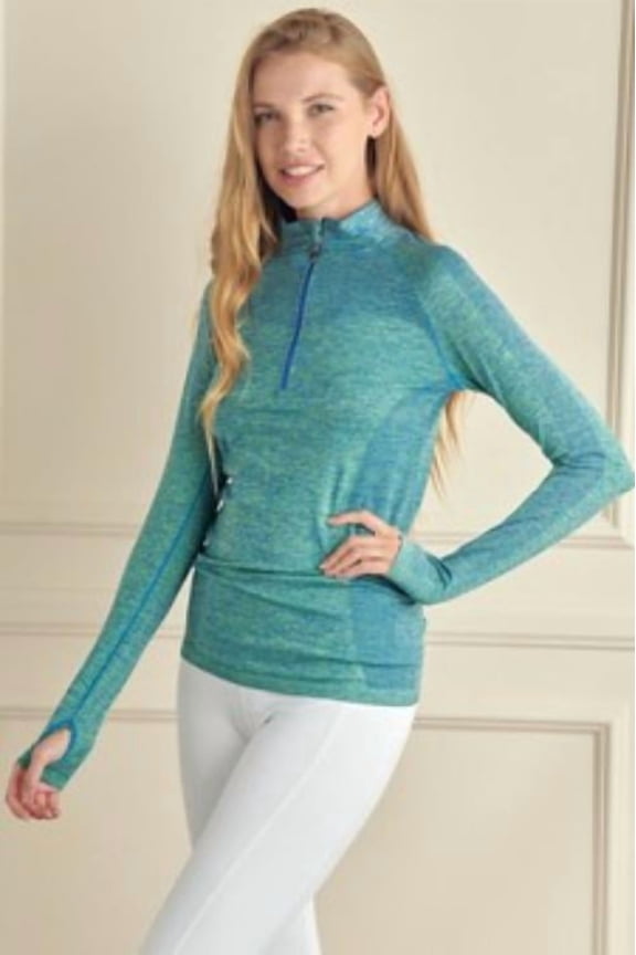 Women's Seamless Half Zipper Jacket with Thumb Holes