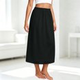 thumbnail image 1 of Women's Seamless Hem Slip Skirt Basic Modest Below the Knee Length Stretch Knit Straight Skirt for summer and office dresses(03_Black,80), 1 of 3