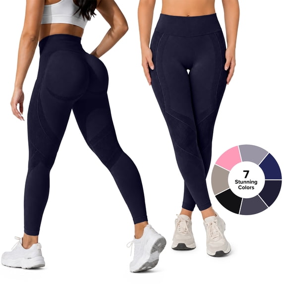 Women's Seamless High Waist Leggings - Squat Proof, Nylon Workout Leggings, Non See Through Activewear Bottoms-Perfect for Workout, Running, All-Day Lounging (Medium, Navy)