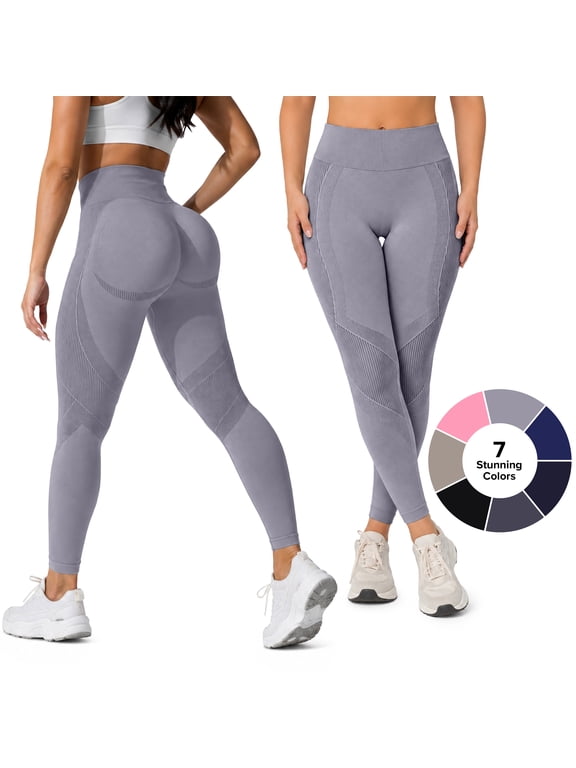 Women's Seamless High Waist Leggings - Squat Proof, Nylon Workout Leggings, Non See Through Activewear Bottoms-Perfect for Workout, Running, All-Day Lounging (Medium, Silver)