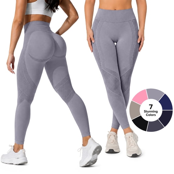 Women's Seamless High Waist Leggings - Squat Proof, Nylon Workout Leggings, Non See Through Activewear Bottoms-Perfect for Workout, Running, All-Day Lounging (Small, Silver)
