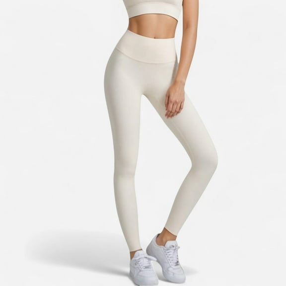 Women's Seamless High Waist Leggings with Compression Fit and Ultra-Smooth Second Skin Feel - Large, Off White