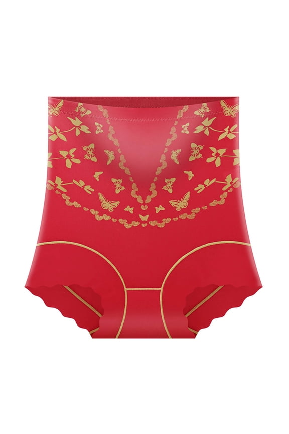 Women's Seamless High Waist Panties, Cute Butterfly Print, Breathable Fabric with Butt Lifting Effect for Daily Shaping Red M