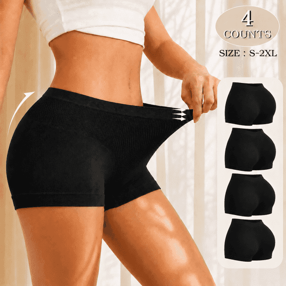 Women's Seamless Hipster/Boyshort Underwear 4-Pack, Low-Rise Polka Dot Waistband, Breathable Stretch Briefs, No Show Opaque Panties 2Black 2Black Size M