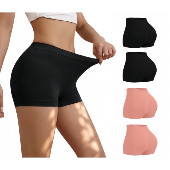 Women's Seamless Hipster/Boyshort Underwear 4-Pack, Low-Rise Polka Dot Waistband, Breathable Stretch Briefs, No Show Opaque Panties 2Black+2Pink Size 2XL