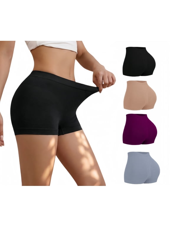 Women's Seamless Hipster/Boyshort Underwear 4-Pack, Low-Rise Polka Dot Waistband, Breathable Stretch Briefs, No Show Opaque Panties 2Black+2Black Size XL