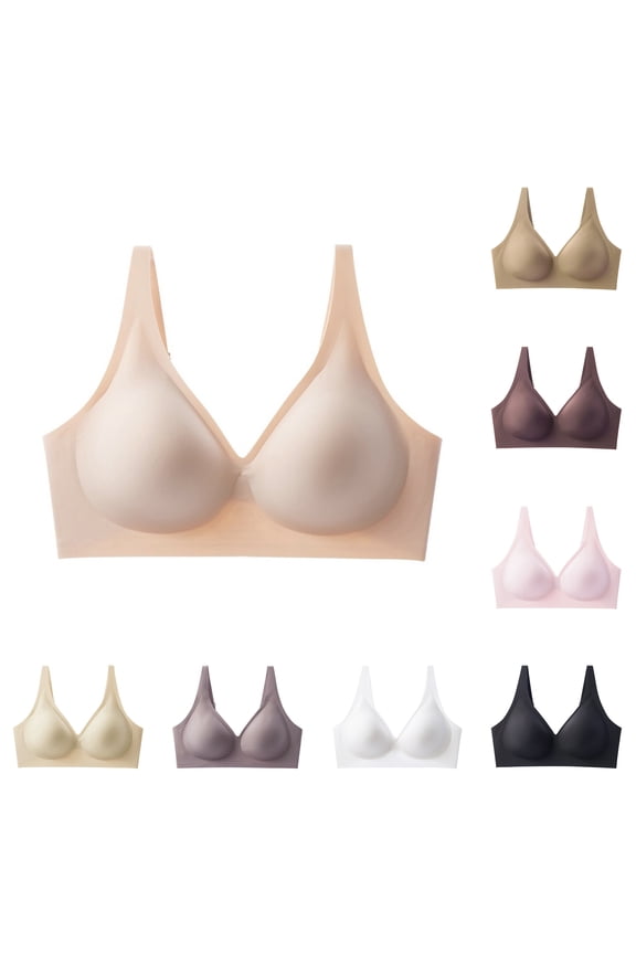 Women's Seamless Jelly Soft Support Bra Daily Comfort Bralette, Wirefree Invisible Push Up Underwear T-Shirt Bra No Steel Ring Plunge Vest for Work Outfits