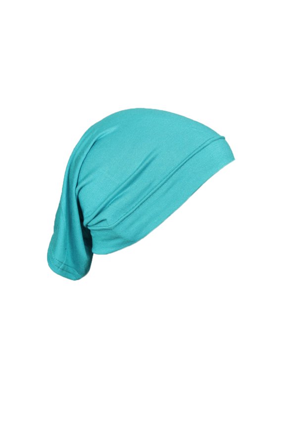 Women's Seamless Knit Liner Cap, Thin Stretchy Beanie for Under Helmets, Wigs, or as a Sleep Cap, Perfect for Layering, Bad Hair Days, or Medical Use. Cyan 1PC
