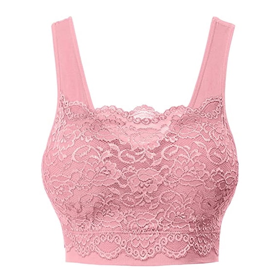 Women's Seamless Lace Bra Top with Front Lace Cover Sports Bra Shaping Bra Comfortable & Breathable(Color:Pink,Size:S)