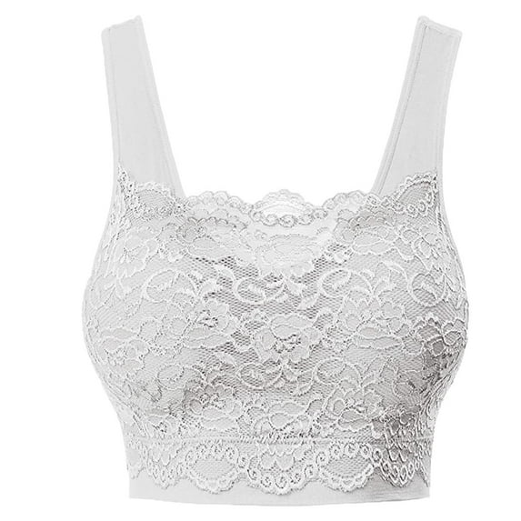 Women's Seamless Lace Bra Top with Front Lace Cover Sports Bra Shaping Bra Comfortable & Breathable(Color:White,Size:XXXL)