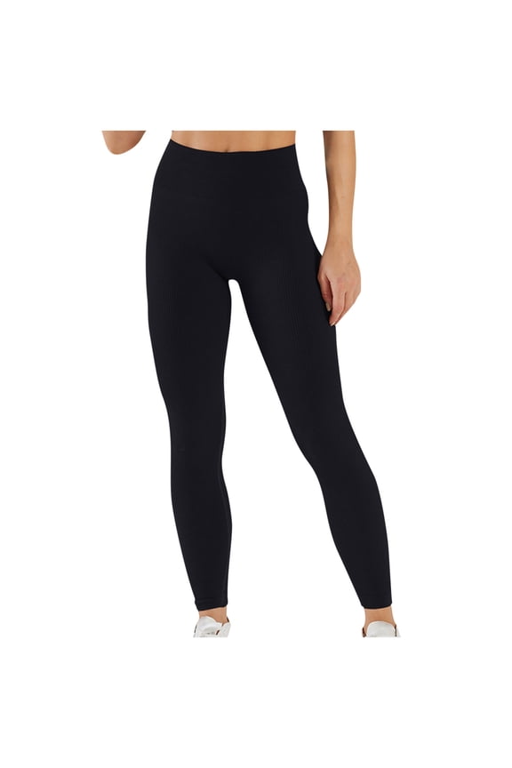 Women's Seamless Leggings High Waisted Workout Gym Compression Scrunch Ribbed Yoga Fitness Booty Pants Tights Black