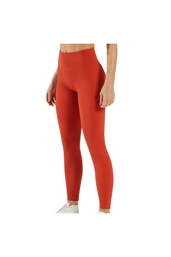 Women's Seamless Leggings High Waisted Workout Gym Compression Scrunch Ribbed Yoga Fitness Booty Pants Tights Brown