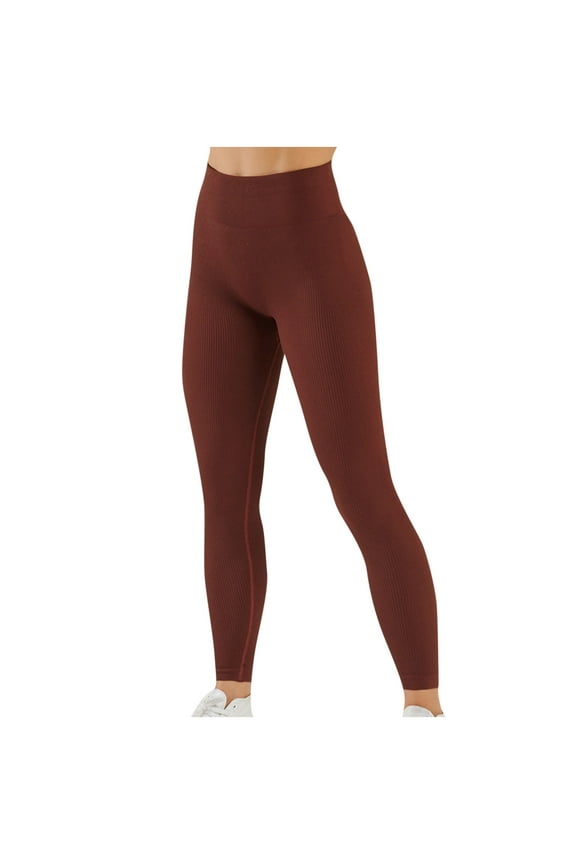 Women's Seamless Leggings High Waisted Workout Gym Compression Scrunch Ribbed Yoga Fitness Booty Pants Tights Coffee