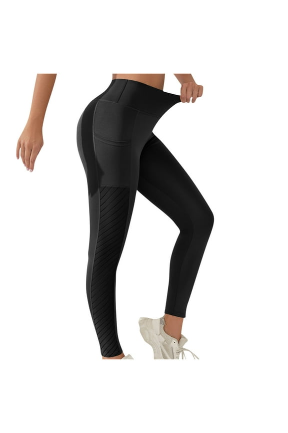 Women's Seamless Leggings with Pockets High Waist Workout Gym Scrunch Butt Lifting Yoga Fitness Booty Pants Tights Black