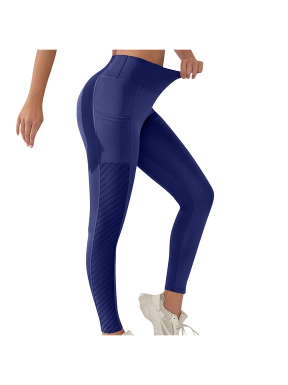 Women's Seamless Leggings with Pockets High Waist Workout Gym Scrunch Butt Lifting Yoga Fitness Booty Pants Tights Navy