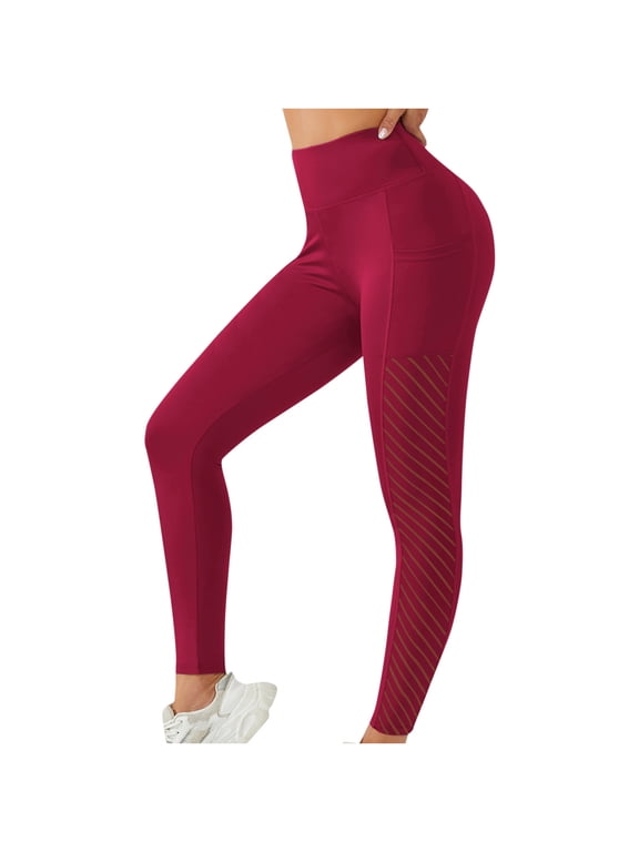 Women's Seamless Leggings with Pockets High Waist Workout Gym Scrunch Butt Lifting Yoga Fitness Booty Pants Tights Wine
