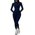 thumbnail image 1 of Women's Seamless Lined Jumpsuit Long Sleeve Turtleneck Yoga Romper with Zip for Winter Comfort, 1 of 8