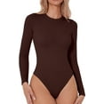 thumbnail image 1 of Women's Seamless Long Sleeve Bodysuit Crew Neck Basic Stretch T Shirt Top, 1 of 6