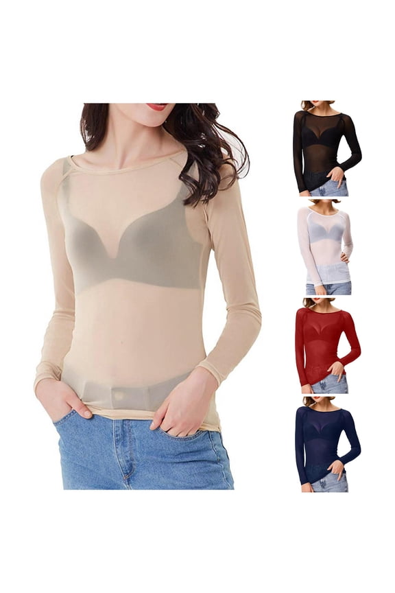 Women’s Seamless Mesh Long Sleeve Arm Top Blouse T Shirt