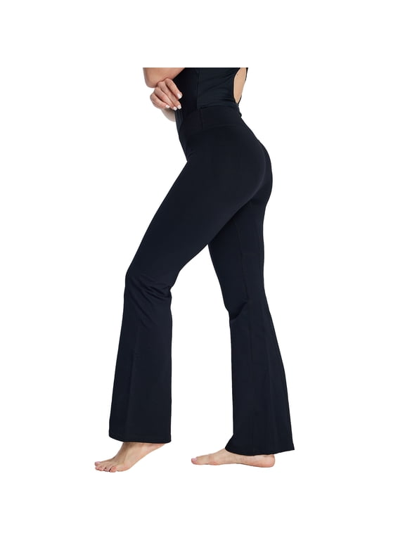 Women's Seamless Mini Flared Leggings - Scrunch Butt Lift Bootcut Yoga Pants - Impact Workout Legging Black L