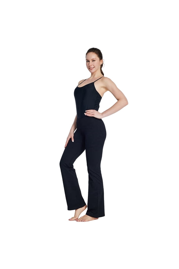 Women's Seamless Mini Flared Leggings - Scrunch Butt Lift Bootcut Yoga Pants - Impact Workout Legging Black M