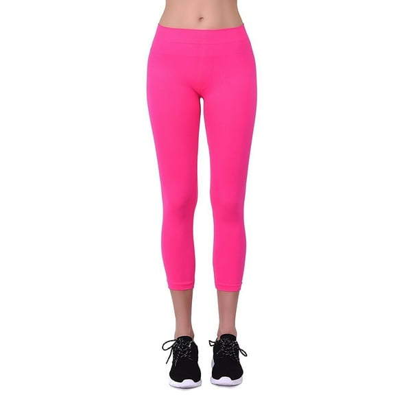 Women's Seamless Nylon Workout Active Solid Plain Capri One Size Leggings (H Pink)