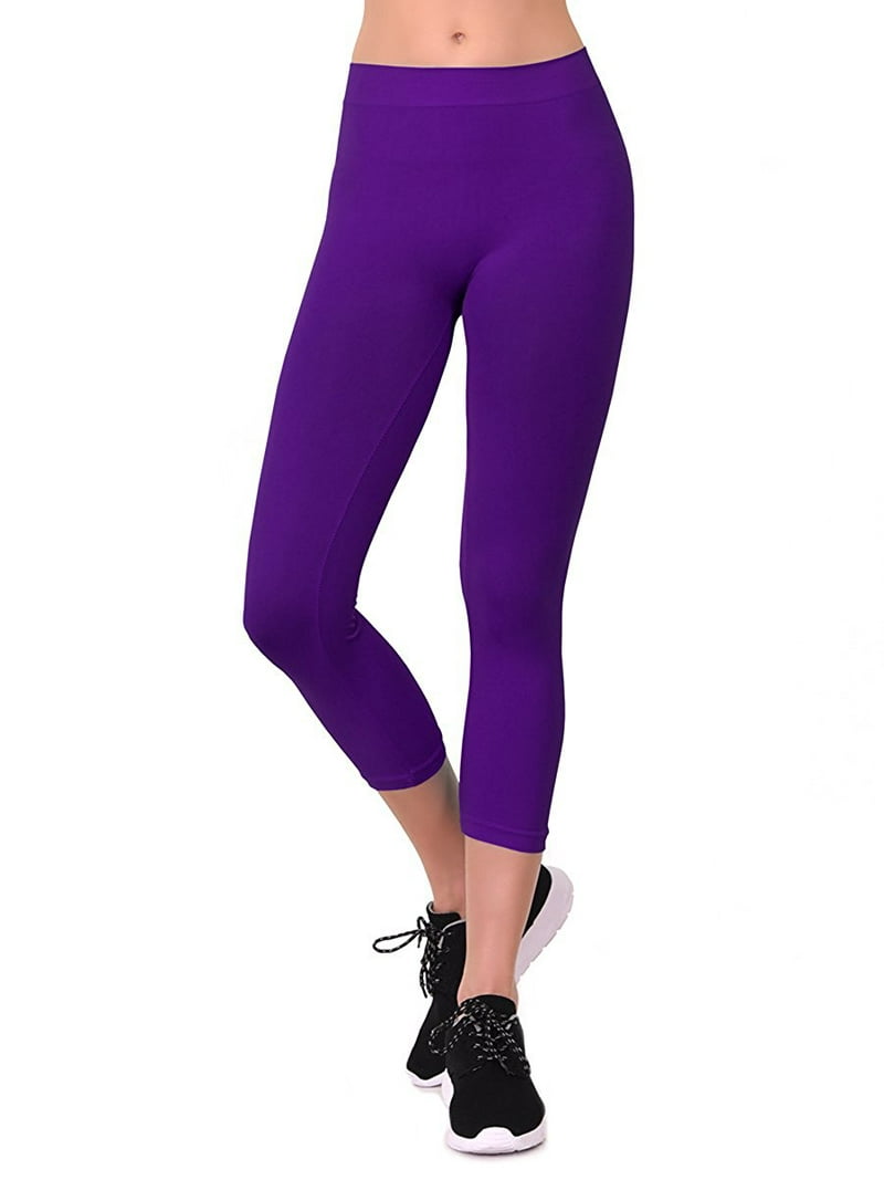 Women's Seamless Nylon Workout Active Solid Plain Capri One Size Women's Seamless Nylon Workout Active Solid Plain Capri One Size