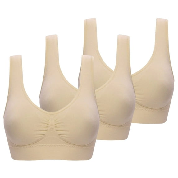 Women's Seamless Padded Sports Bra,3Pack Solid Color Wirefree High Impact Gym Yoga Cami Bras,Breathable Fitness Sleeping Bras - Skin color 2x-Large