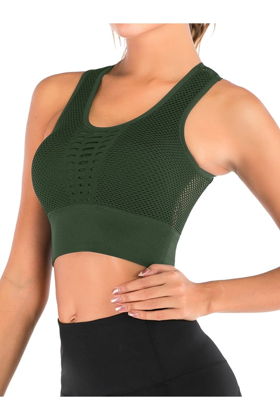 Women's Seamless Padded Sports Bra High Impact Mesh Full Coverage Yoga Sports Bra Crop Tank Tops Swim Bra Gym Dancing Jogging Workout Yoga Bra
