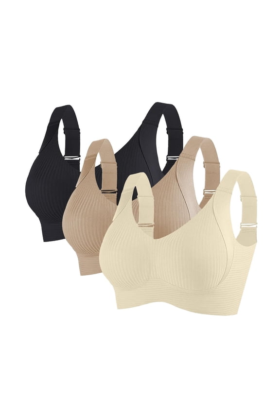 Women‘s Seamless Push Up Bra Wireless – 3 Pack Heart Pattern Tank Top Style, Comfortable Daily Bra with Removable Pads Multicolor/42
