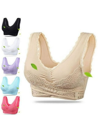 LINKABC Seamless Sports Lace Side Front Closure Buckle Bra Wireless Bra  Removable Pads Lace Bra 